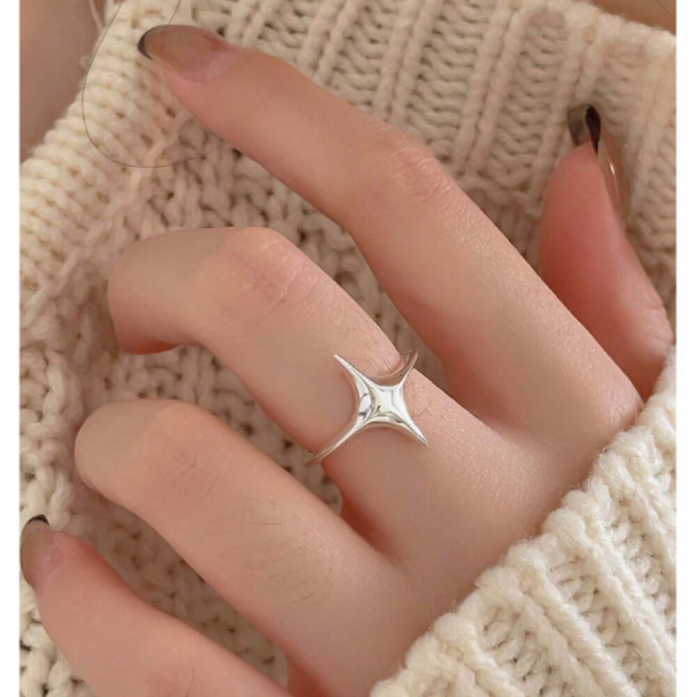 S925 Sterling Silver Shining Star Ring, Open Ring Style, NWB